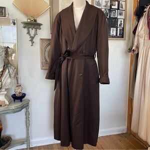 Rare Vintage Brown Double-Breasted lined belted trench maxi Coat jacket